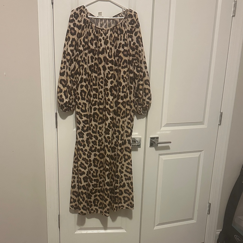 H&M Leopard Print Long Sleeve Maxi Dress in Tan and Black